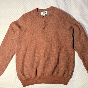 Joseph Abboud Men’s Large Rust Brown Henley Sweater – Merino Wool